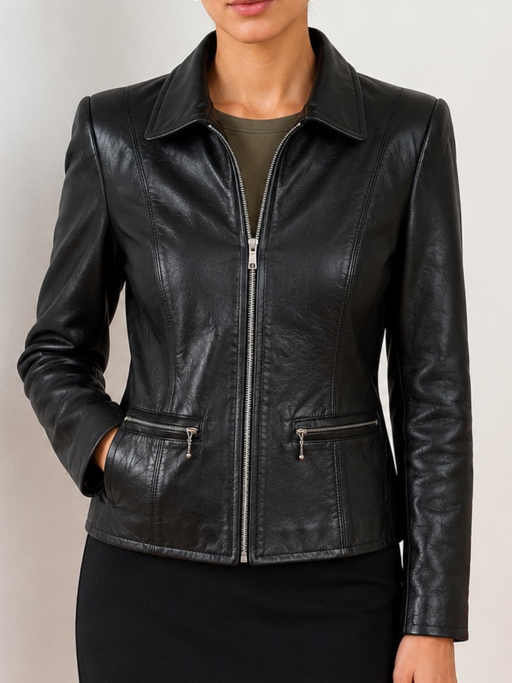 Genuine Leather Vintage Jacket - Black